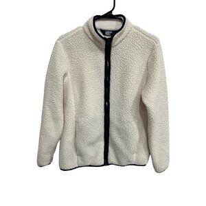 Lands End Full Zip Cozy Sherpa Fleece Jacket Cream Sz Medium Petite Outerwear